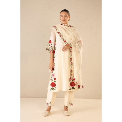 Shivani Bhargava Rose Shine Ivory Embroidered Kali Kurta with Pant and Dupatta (Set of 3)