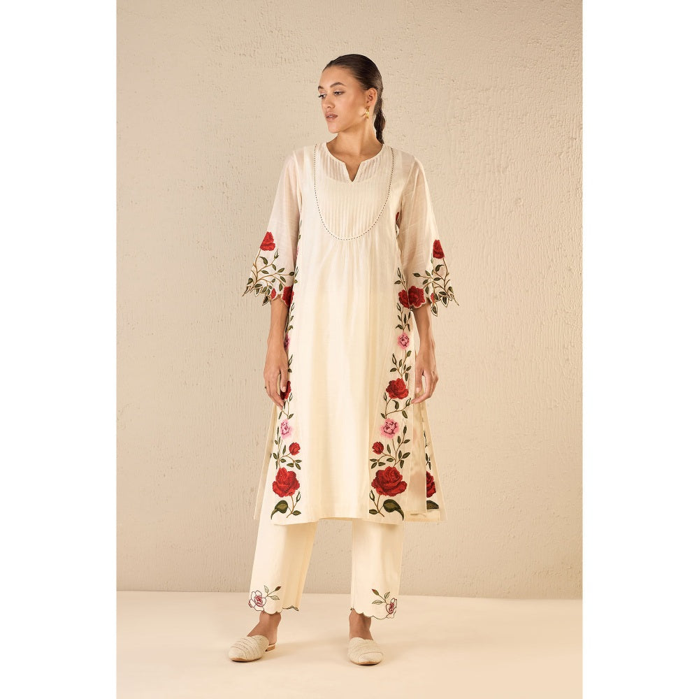 Shivani Bhargava Rose Shine Ivory Embroidered Kali Kurta with Pant and Dupatta (Set of 3)