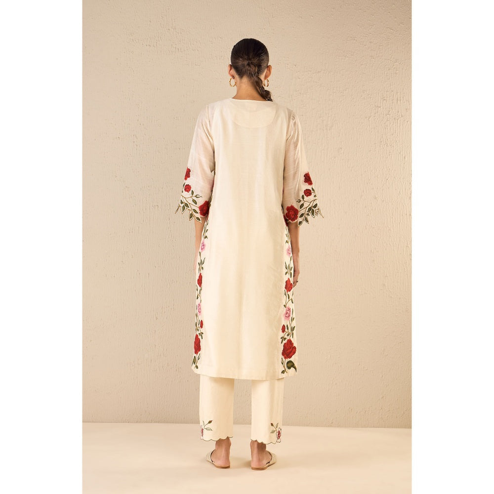 Shivani Bhargava Rose Shine Ivory Embroidered Kali Kurta with Pant and Dupatta (Set of 3)