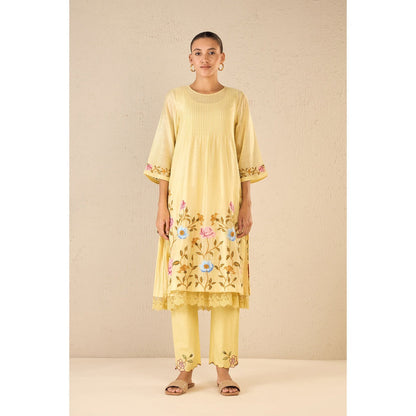 Shivani Bhargava Yellow Floral Embroidery Kurta with Pant and Dupatta (Set of 3)