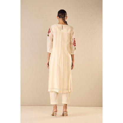 Shivani Bhargava Ivory Embroidery Rose Kurta with Pant (Set of 2)