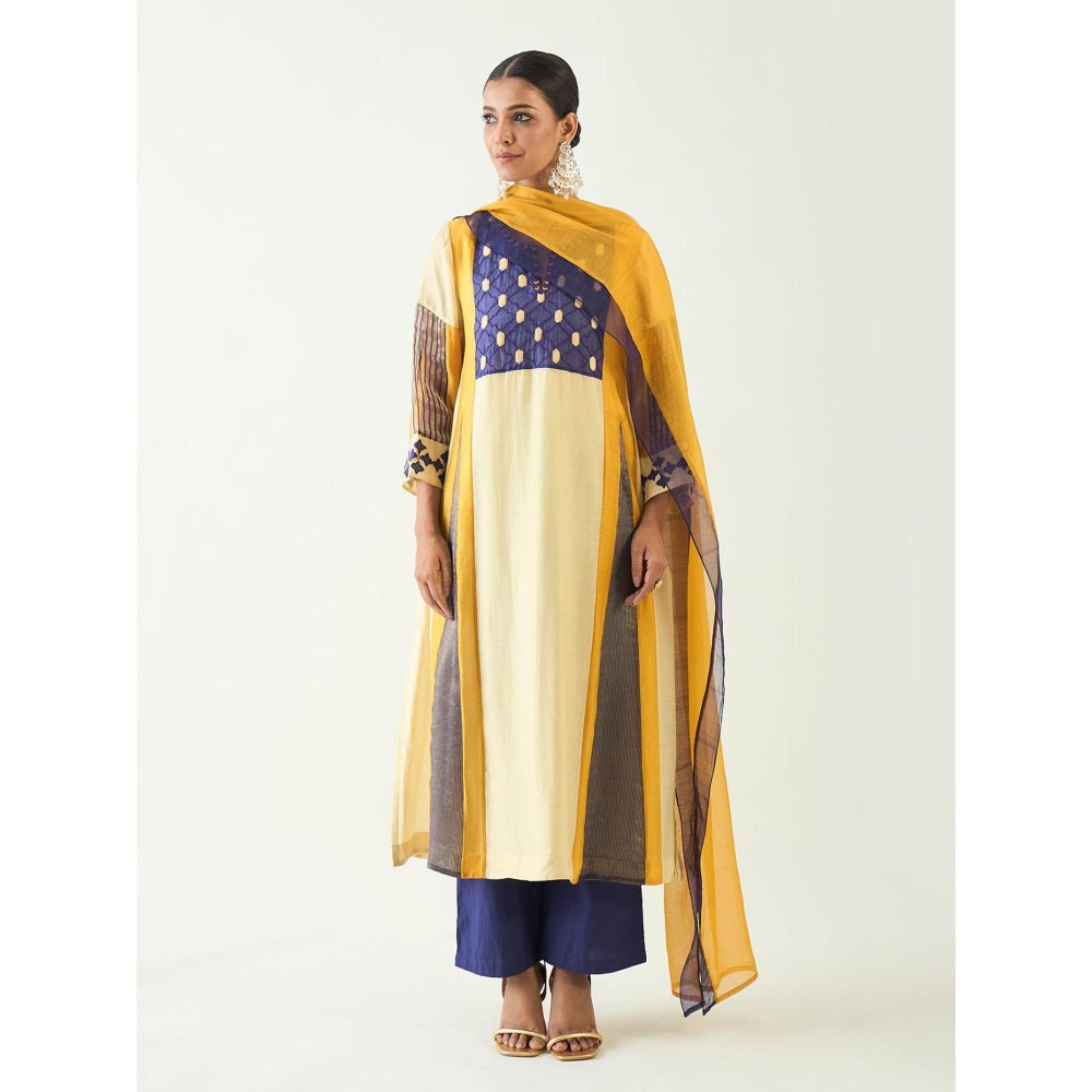 Shivani Bhargava Mustard Roop Cotton Silk Kali Kurta with Pant and Dupatta (Set of 3)