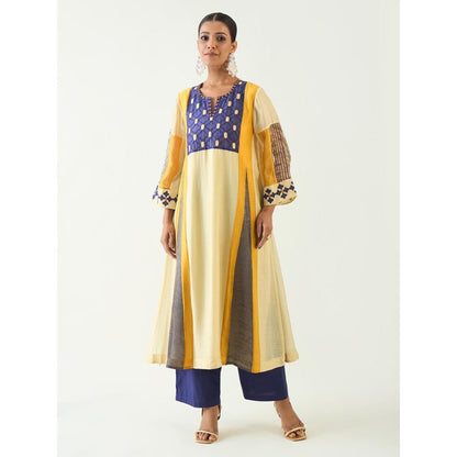 Shivani Bhargava Mustard Roop Cotton Silk Kali Kurta with Pant and Dupatta (Set of 3)