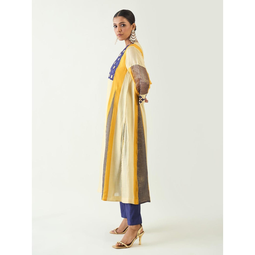 Shivani Bhargava Mustard Roop Cotton Silk Kali Kurta with Pant and Dupatta (Set of 3)