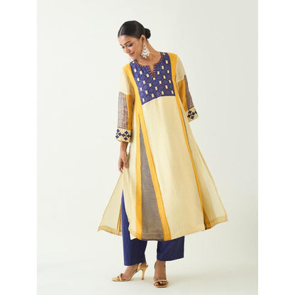 Shivani Bhargava Mustard Roop Cotton Silk Kali Kurta with Pant and Dupatta (Set of 3)