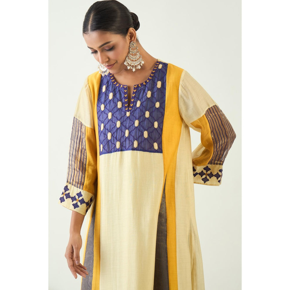 Shivani Bhargava Mustard Roop Cotton Silk Kali Kurta with Pant and Dupatta (Set of 3)