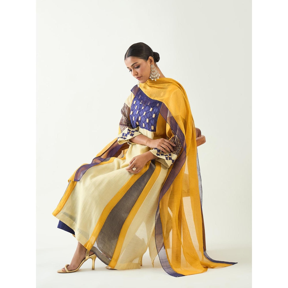 Shivani Bhargava Mustard Roop Cotton Silk Kali Kurta with Pant and Dupatta (Set of 3)
