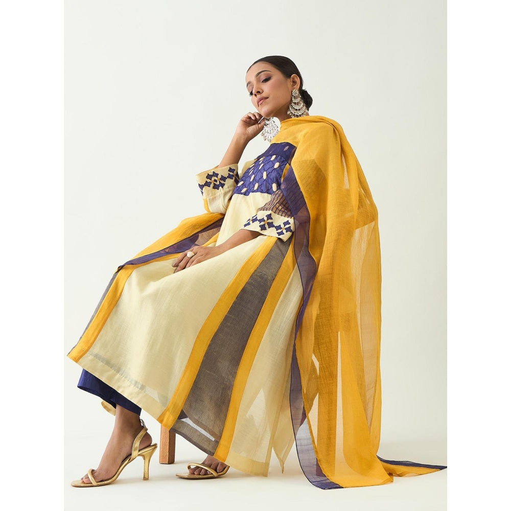 Shivani Bhargava Mustard Roop Cotton Silk Kali Kurta with Pant and Dupatta (Set of 3)