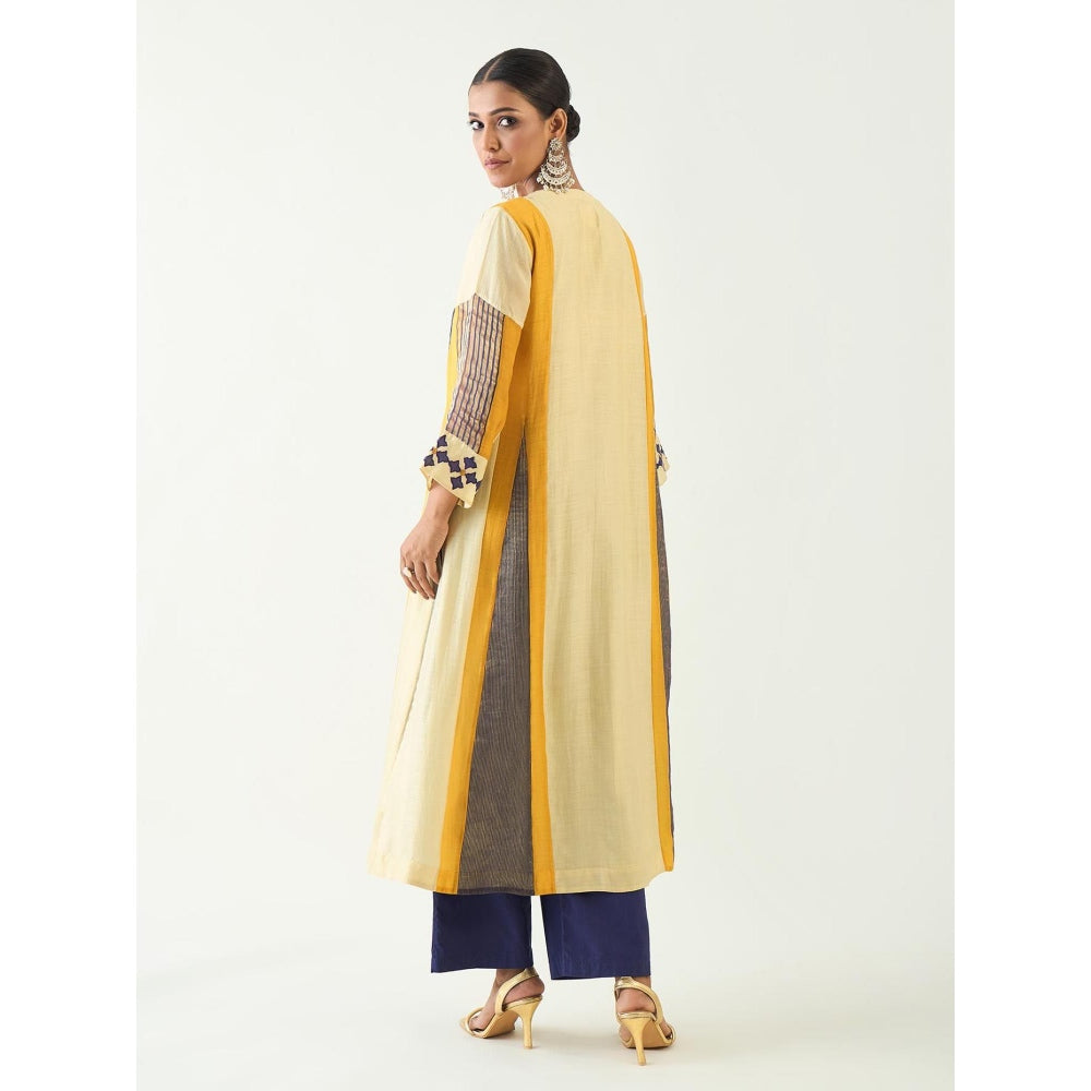Shivani Bhargava Mustard Roop Cotton Silk Kali Kurta with Pant and Dupatta (Set of 3)