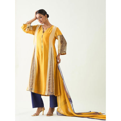 Shivani Bhargava Mustard Isha Cotton Silk Kali Kurta with Pant and Dupatta (Set of 3)