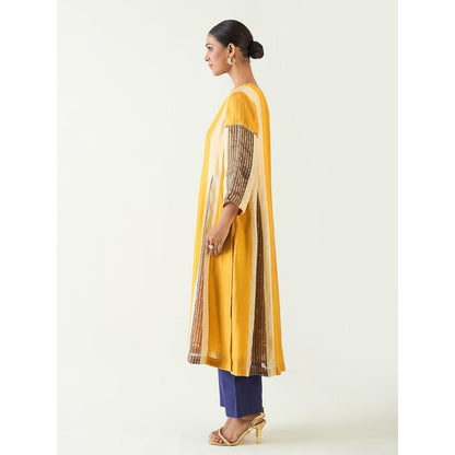 Shivani Bhargava Mustard Isha Cotton Silk Kali Kurta with Pant and Dupatta (Set of 3)