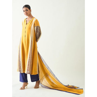 Shivani Bhargava Mustard Isha Cotton Silk Kali Kurta with Pant and Dupatta (Set of 3)