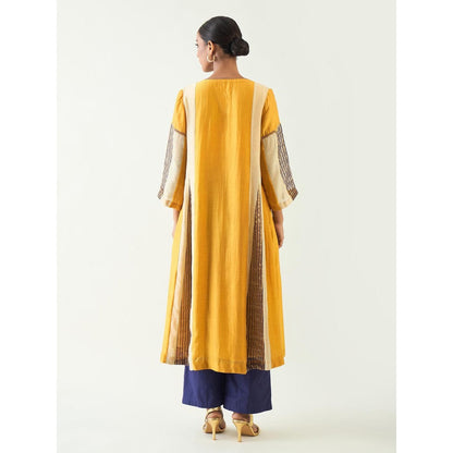 Shivani Bhargava Mustard Isha Cotton Silk Kali Kurta with Pant and Dupatta (Set of 3)