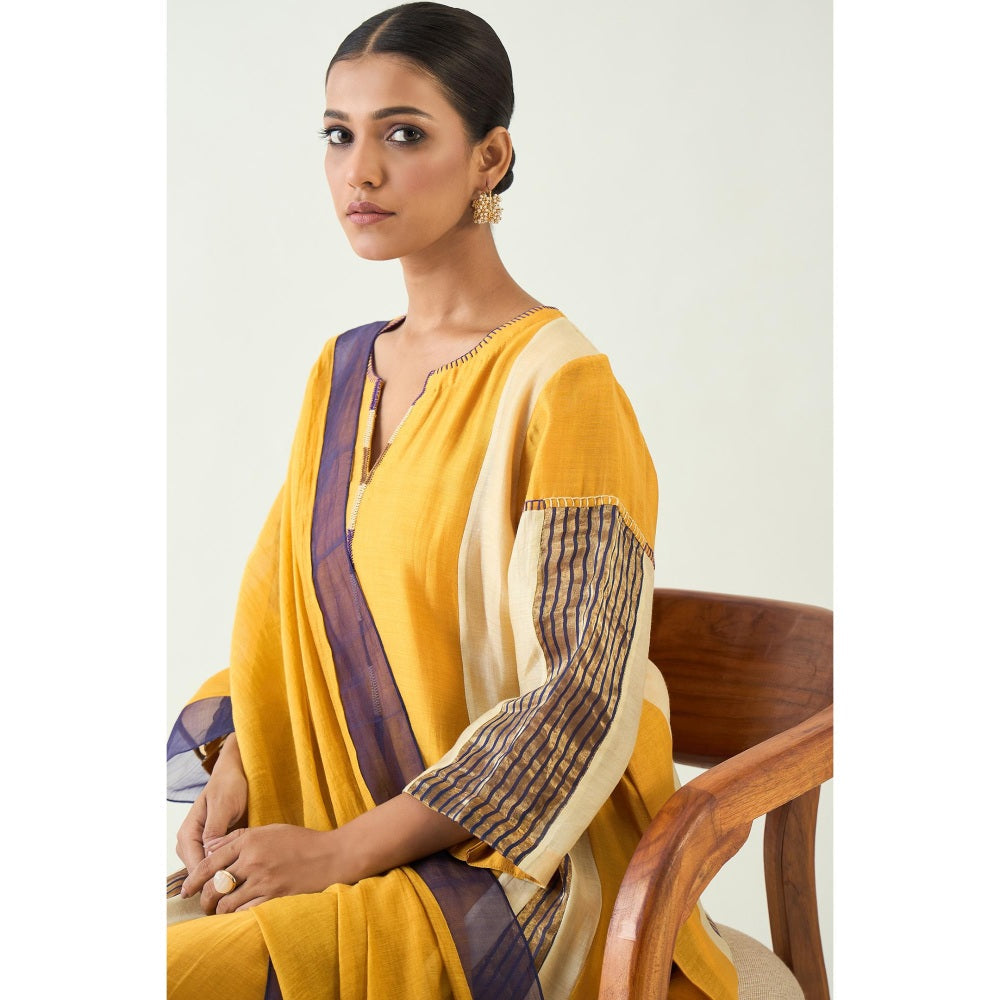 Shivani Bhargava Mustard Isha Cotton Silk Kali Kurta with Pant and Dupatta (Set of 3)