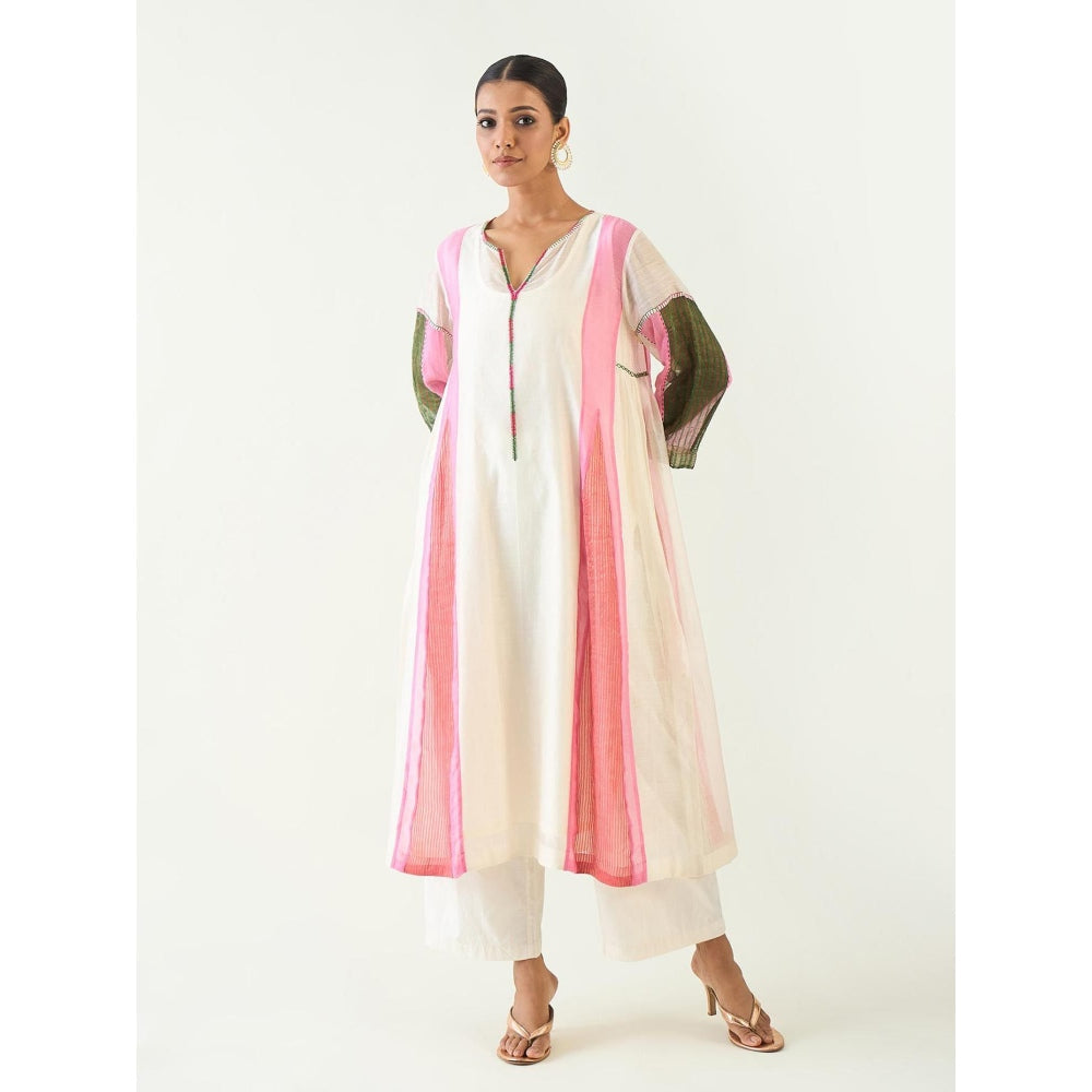 Shivani Bhargava Ivory Isha Cotton Silk Kali Kurta with Pant and Dupatta (Set of 3)