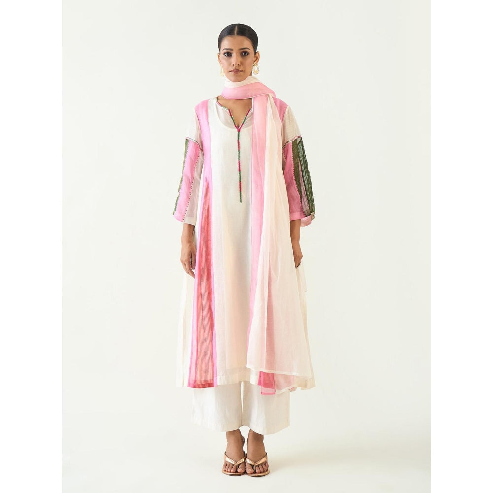 Shivani Bhargava Ivory Isha Cotton Silk Kali Kurta with Pant and Dupatta (Set of 3)