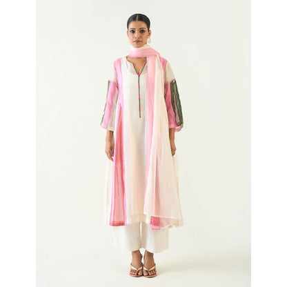 Shivani Bhargava Ivory Isha Cotton Silk Kali Kurta with Pant and Dupatta (Set of 3)