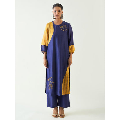 Shivani Bhargava Blue Mohini Straight Cotton Silk Kurta with Pant and Dupatta (Set of 3)