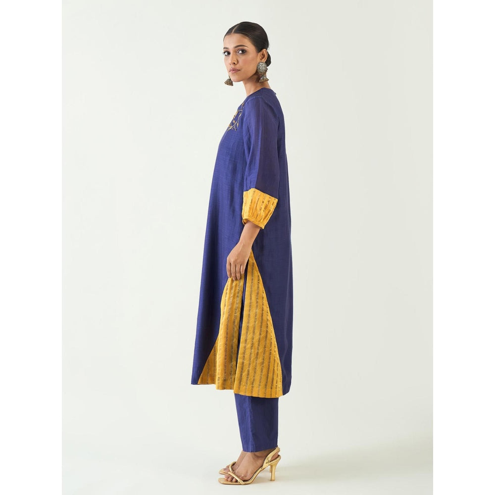Shivani Bhargava Blue Mohini Straight Cotton Silk Kurta with Pant and Dupatta (Set of 3)