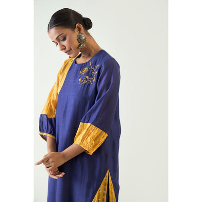 Shivani Bhargava Blue Mohini Straight Cotton Silk Kurta with Pant and Dupatta (Set of 3)