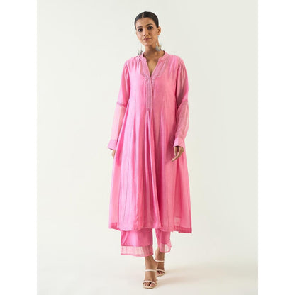 Shivani Bhargava Pink Urvi Embroidered Side Gather Kurta with Pant (Set of 2)