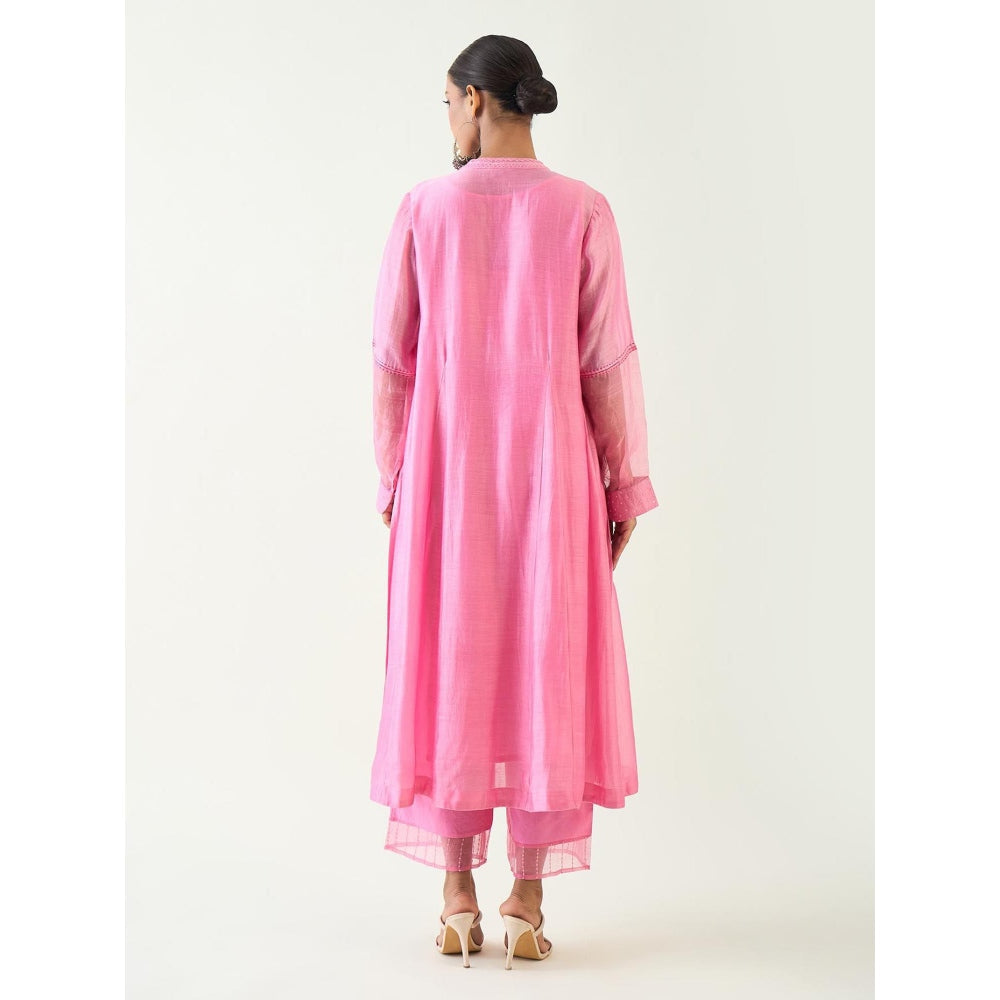 Shivani Bhargava Pink Urvi Embroidered Side Gather Kurta with Pant (Set of 2)