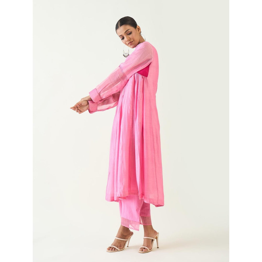 Shivani Bhargava Pink Urvi Embroidered Side Gather Kurta with Pant (Set of 2)