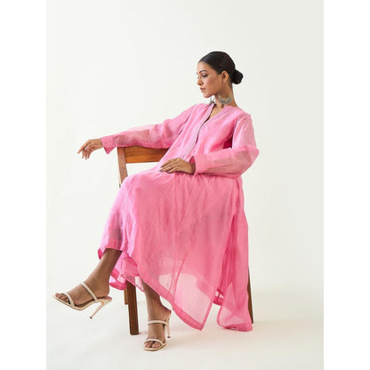 Shivani Bhargava Pink Urvi Embroidered Side Gather Kurta with Pant (Set of 2)