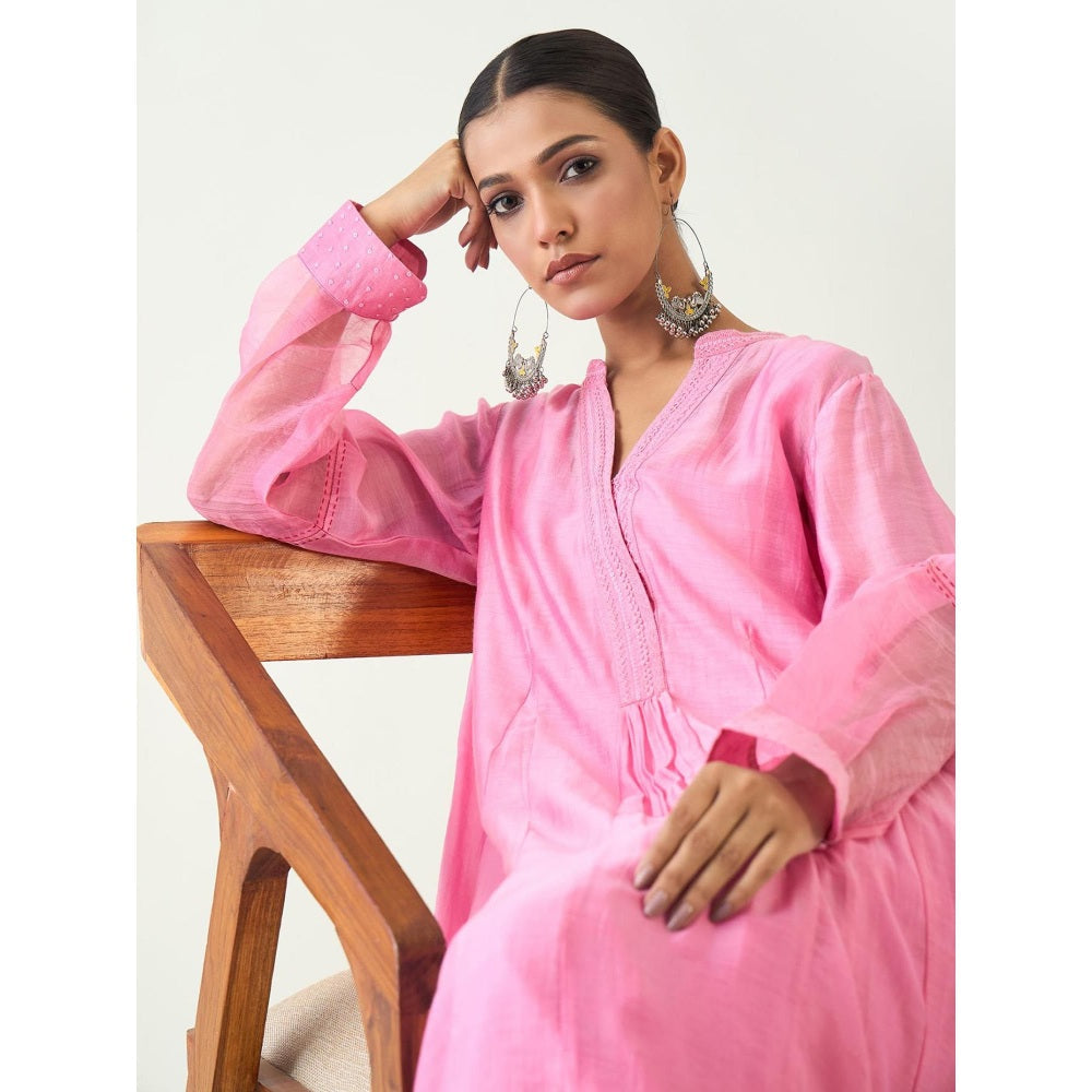 Shivani Bhargava Pink Urvi Embroidered Side Gather Kurta with Pant (Set of 2)