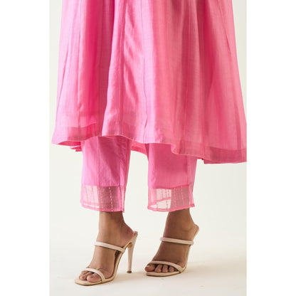 Shivani Bhargava Pink Urvi Embroidered Side Gather Kurta with Pant (Set of 2)