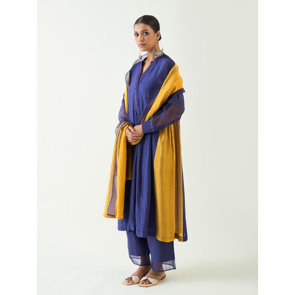 Shivani Bhargava Blue Urvi Embroidered Side Gather Kurta with Pant and Dupatta (Set of 3)