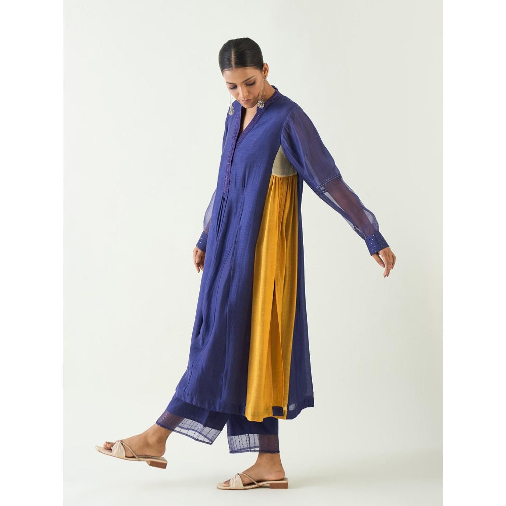 Shivani Bhargava Blue Urvi Embroidered Side Gather Kurta with Pant and Dupatta (Set of 3)