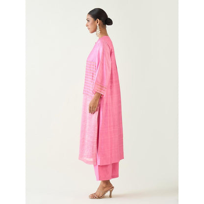 Shivani Bhargava Pink Kaya Zari Stripe and Silk Patch Kurta with Pant and Dupatta (Set of 3)