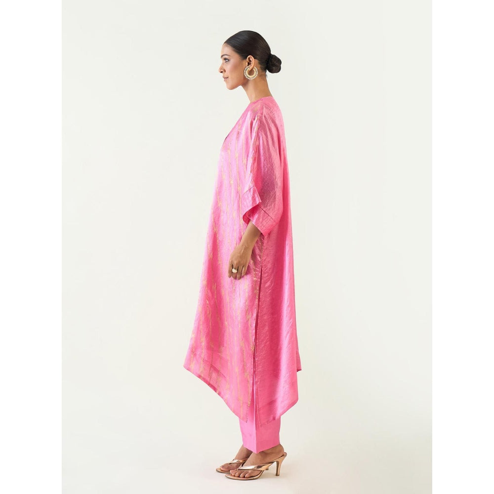 Shivani Bhargava Damani Pink Weave Kimono Kaftan with Pant (Set of 2)