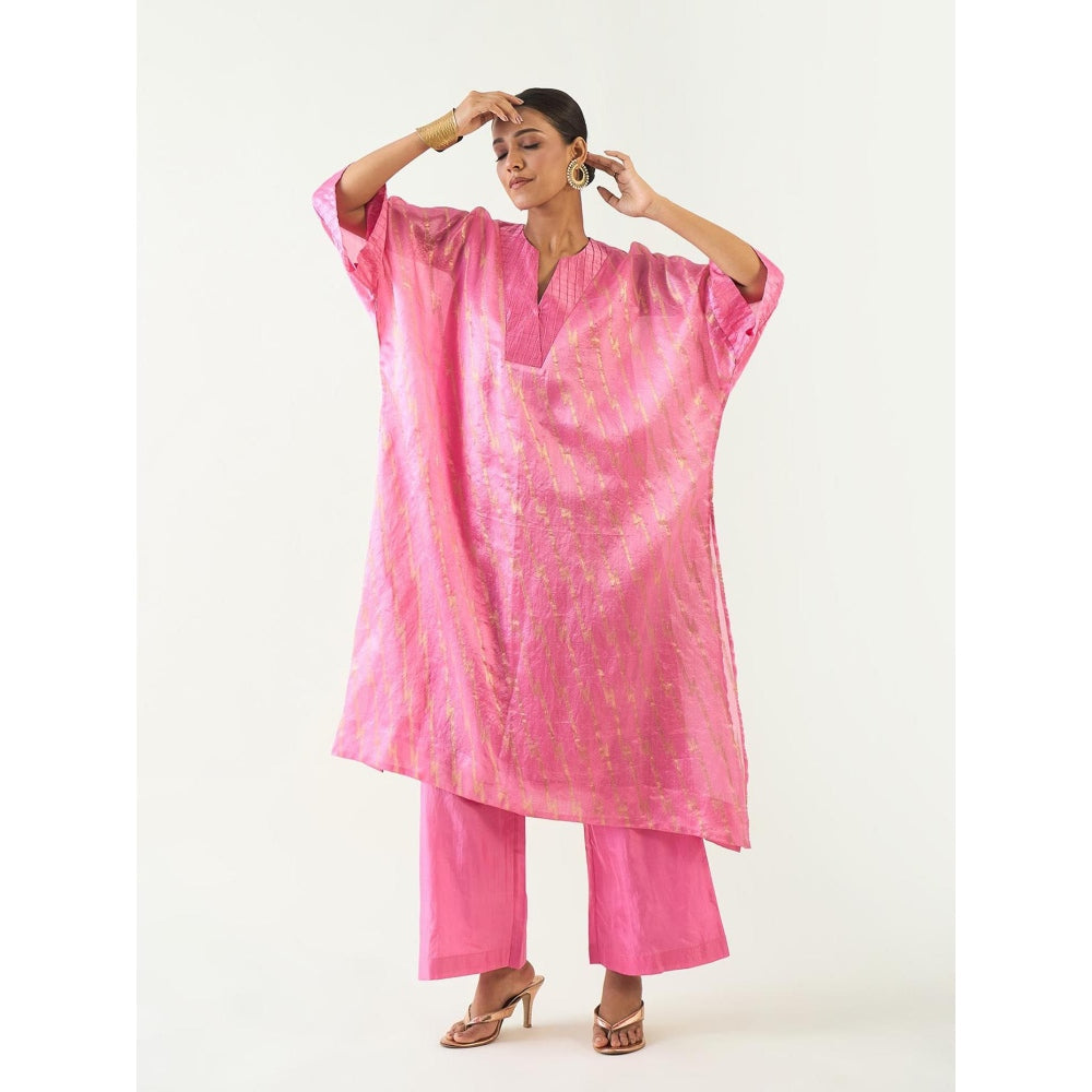 Shivani Bhargava Damani Pink Weave Kimono Kaftan with Pant (Set of 2)