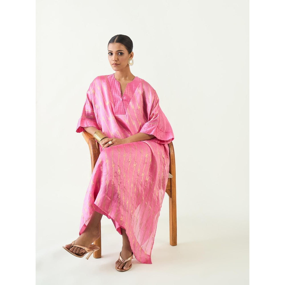 Shivani Bhargava Damani Pink Weave Kimono Kaftan with Pant (Set of 2)