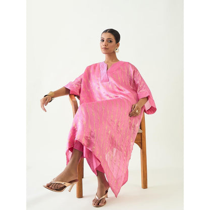 Shivani Bhargava Damani Pink Weave Kimono Kaftan with Pant (Set of 2)