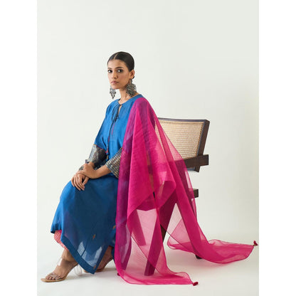 Shivani Bhargava Blue Leela Cotton Silk Cypress Kurta with Pant and Dupatta (Set of 3)