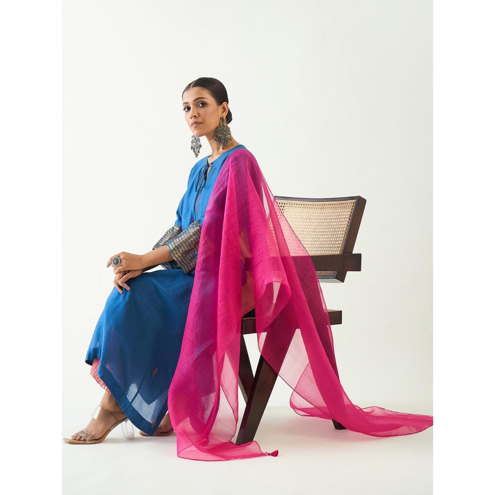 Shivani Bhargava Blue Leela Cotton Silk Cypress Kurta with Pant and Dupatta (Set of 3)