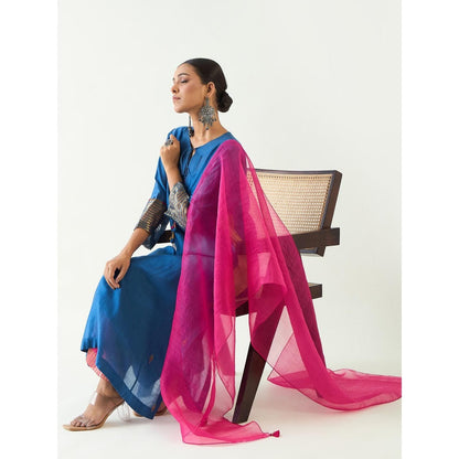 Shivani Bhargava Blue Leela Cotton Silk Cypress Kurta with Pant and Dupatta (Set of 3)