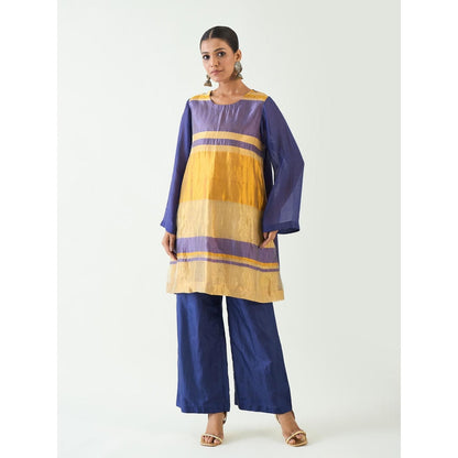 Shivani Bhargava Blue Mira Silk Stripe Tissue Kurti with Pant and Dupatta (Set of 3)