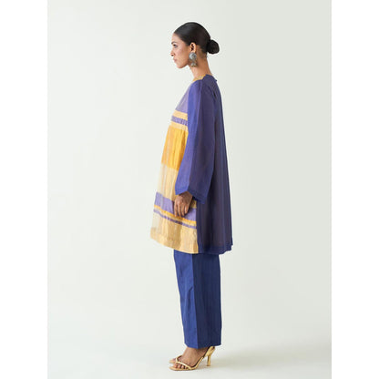 Shivani Bhargava Blue Mira Silk Stripe Tissue Kurti with Pant and Dupatta (Set of 3)