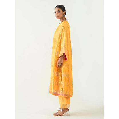 Shivani Bhargava Yellow Mira Silk Stripe Tissue Kurta with Pant and Dupatta (Set of 3)