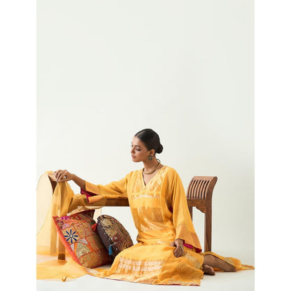 Shivani Bhargava Yellow Mira Silk Stripe Tissue Kurta with Pant and Dupatta (Set of 3)