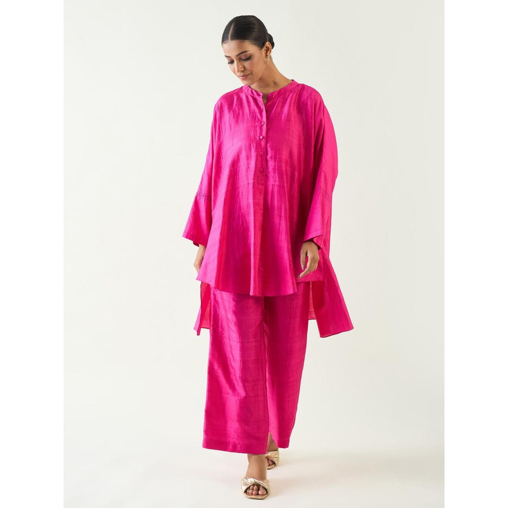Shivani Bhargava Pink Ira Silk Kimono Kurta with Pant (Set of 2)