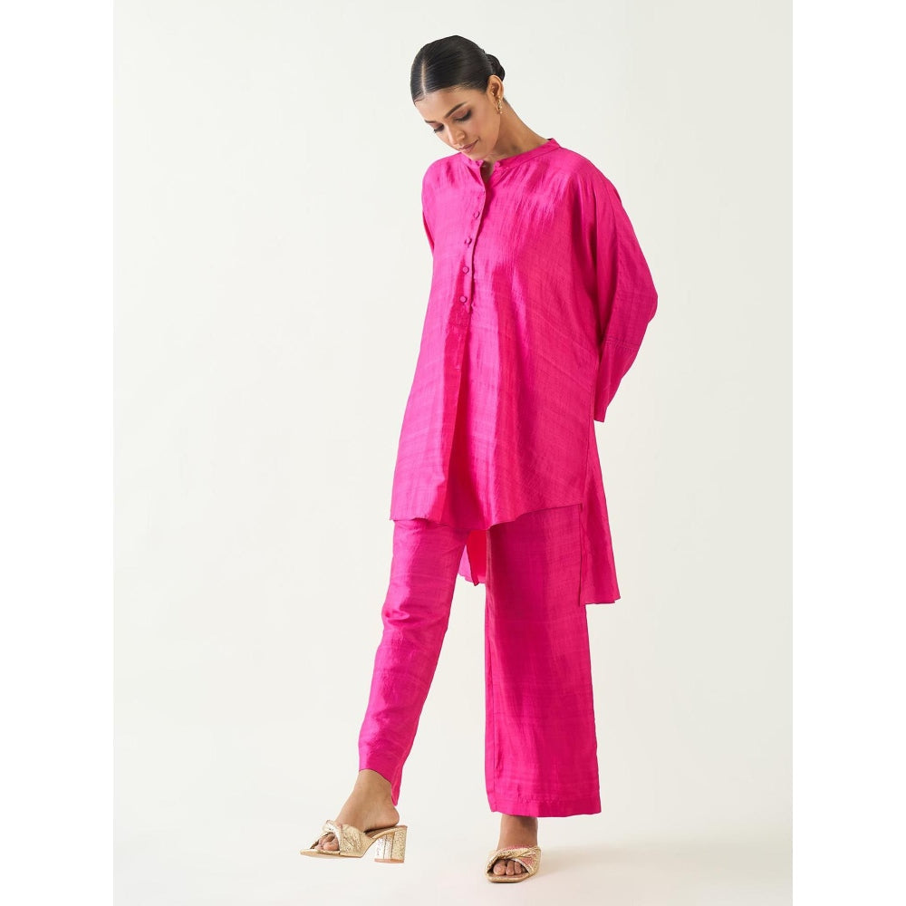 Shivani Bhargava Pink Ira Silk Kimono Kurta with Pant (Set of 2)