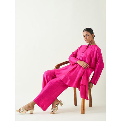 Shivani Bhargava Pink Ira Silk Kimono Kurta with Pant (Set of 2)