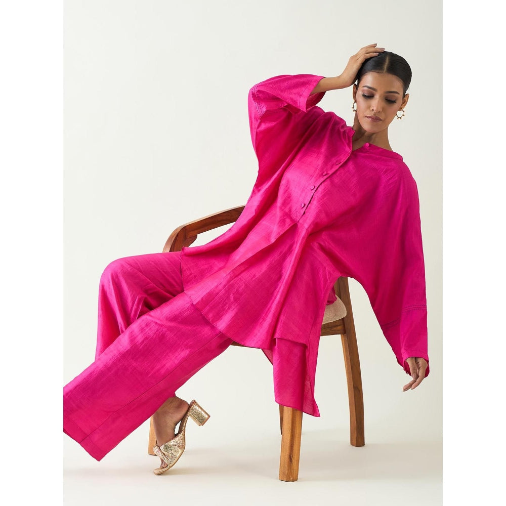 Shivani Bhargava Pink Ira Silk Kimono Kurta with Pant (Set of 2)