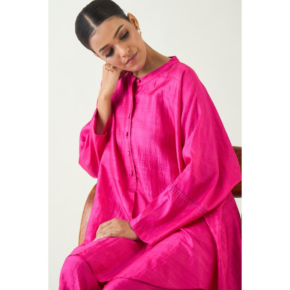 Shivani Bhargava Pink Ira Silk Kimono Kurta with Pant (Set of 2)