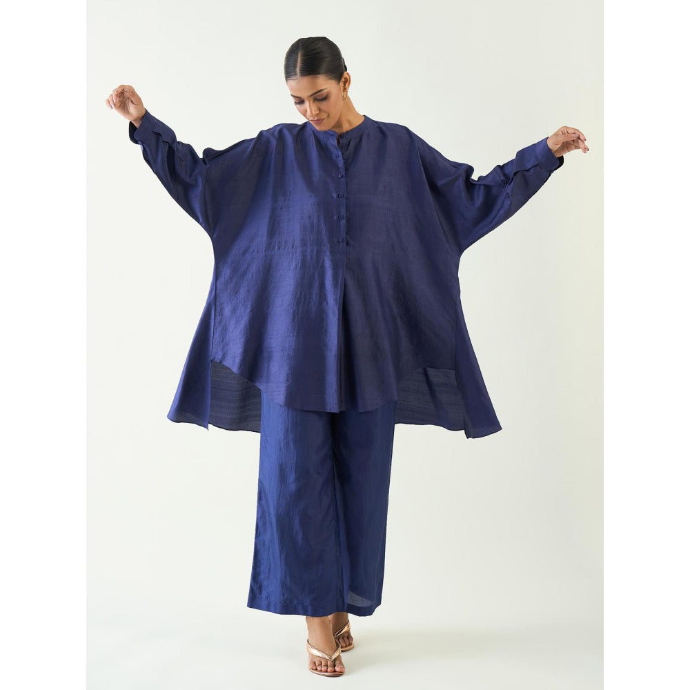Shivani Bhargava Blue Ira Silk Kimono Kurta with Pant (Set of 2)